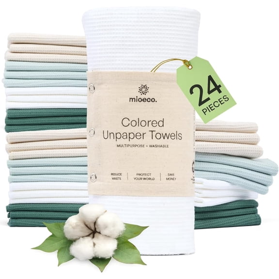 MioEco Unpaper Towel Set Reusable Cotton Kitchen Towels 24 Pieces 18x15 Inch Blush Harmony