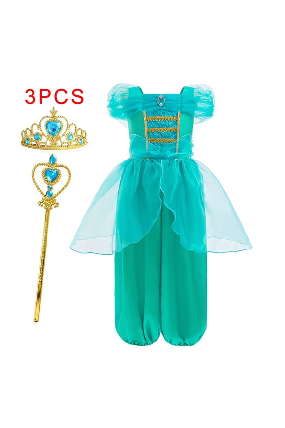3pcs Fairy Tale Girls Cosplay Party Dress Square Neckline,Blue