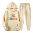 thumbnail image 1 of miqiqism 2 PCS Hooded and Sweatpants Autumn and Winter Fashion Simple Casual Sweatershirts Juniors Trendy Letter Printing Fleece Hoodie Suit Hoodies and Pants Set,Beige,Small, 1 of 1