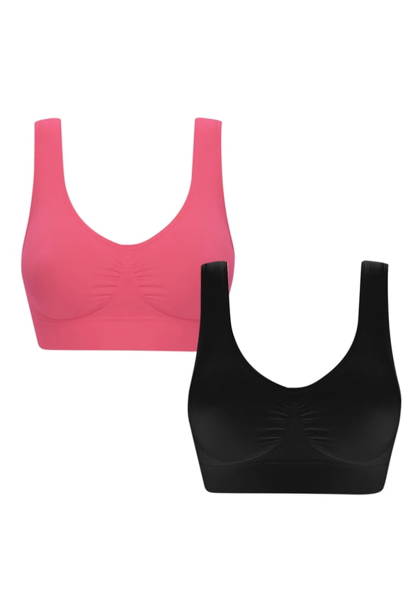 2 PCS Women's Bra Comfy Seamless Brassiers Sports Trendy Solid Color Low Impact Activity Sleep Brass Joga Bra Juniors Cozy Bras,Hot Pink,Large