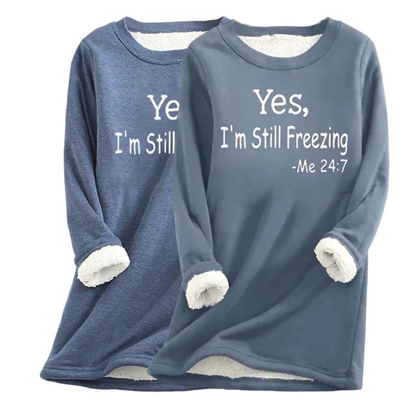 miqiqism 2 Pack Women's Fleece Lined Blouses Juniors Casual Thickened Thermal Sweatshirts Teen Girls Trendy Warm Crew Neck Sweater Long Sleeves Pullover Blouses,Light Blue,3X-Large