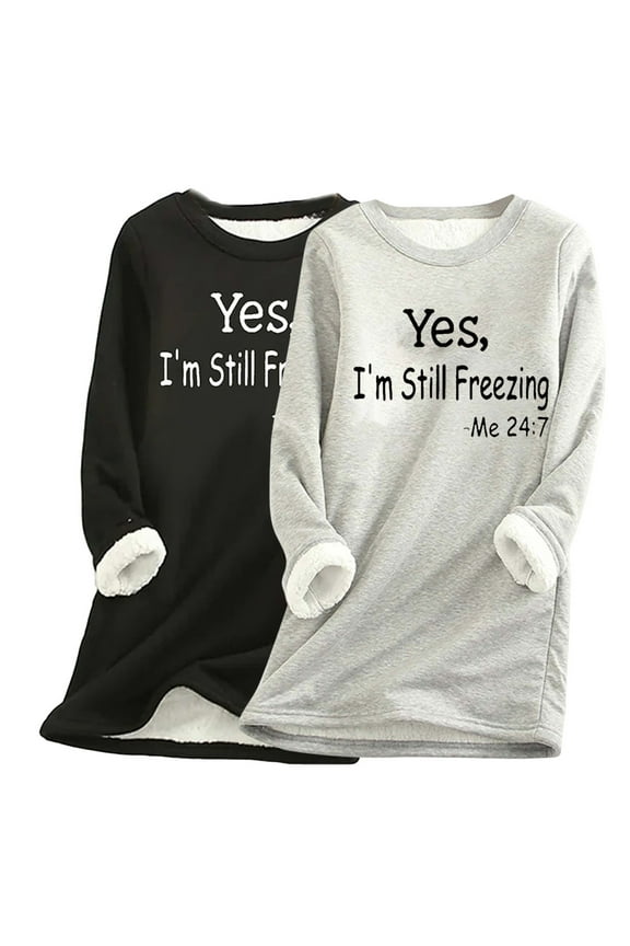 2 Pack Women's Fleece Lined Blouses Juniors Casual Thickened Thermal Sweatshirts Teen Girls Trendy Warm Crew Neck Sweater Long Sleeves Pullover Blouses,Black,Large