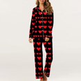 thumbnail image 1 of miqiqism 2 Pcs Womens Pajamas Valentines Soft Sets Long Sleeve Button Down Tshirts Haigh Waisted Trousers Cute Heart Basic Tees Tops Lady Sleepwear Loungewear,08_Multicolor,3X-Large, 1 of 5