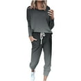 thumbnail image 1 of miqiqism 2 Piece Women's Lounge Sets Casual Plus Size Pullover Outfits Straight Leg Drawstring Tracksuit with Pockets Cozy Gradient Sweatshirt Loose Sweatsuits,Black,4X-Large, 1 of 5