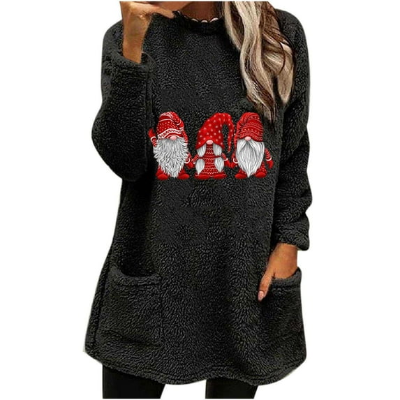 miqiqism 2024 Christmas Womens Sherpa Pullover Sweater Comfy Oversized Fuzzy Fleece Sweatshirts Trendy Faux Fur Fluffy Outerwear Loungwear Blouses with Pockets,Black,Small