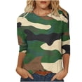 thumbnail image 1 of miqiqism 3/4 Sleeve Tops for Women Casual Crewneck Camo Shirt Juniors Loose Comfy Tunic Tops Trendy Print Dressy Camouflage Blouses Pullover Top,Army Green#07,Small, 1 of 1