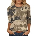 thumbnail image 1 of miqiqism 3/4 Sleeve Tops for Women Casual Crewneck Camo Shirt Juniors Loose Comfy Tunic Tops Trendy Print Dressy Camouflage Blouses Pullover Top,Army Green#04,Large, 1 of 1