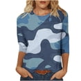 thumbnail image 1 of miqiqism 3/4 Sleeve Tops for Women Casual Crewneck Camo Shirt Juniors Loose Comfy Tunic Tops Trendy Print Dressy Camouflage Blouses Pullover Top,Blue,Large, 1 of 1