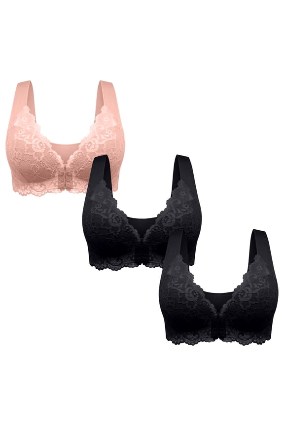 3 Pack Women Front Button Bra,Front Closure Breathable Everyday Sports Bras Comfort No Steel Ring Cotton Bras for Women Solid Color Racer Bra,Pink,Medium