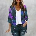 thumbnail image 1 of miqiqism Cardigans for Women 2024 Casual Duster 3/4 Ruffle Sleeve Blouse Coat Lightweight Jackets Juniors Retro Floral Print Cardigan Loose Fit Flowy Tops,Purple,Small, 1 of 4