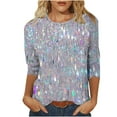 thumbnail image 1 of miqiqism Casual 3/4 Sleeve Shirts Women Crewneck Pullover Tops Glitter Tee Shirts Sparkly Glitter Shiny Outfit Summer Fashion Top Clothing,01_White,Medium, 1 of 5