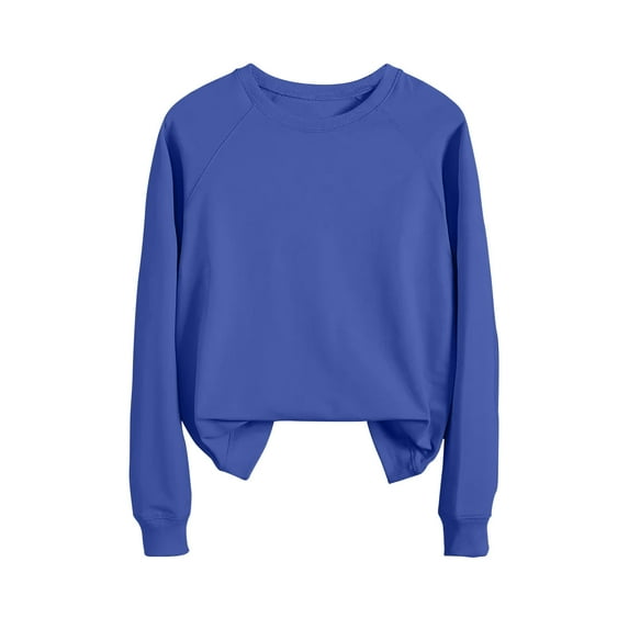 miqiqism Casual Solid Color Women's Blouses Cozy Long Puff Sleeves Tees Juniors Round Neck T Shirts Teen Girls Fashion Loose Fit Sweatshirts Tunic Tops,Blue,X-Large