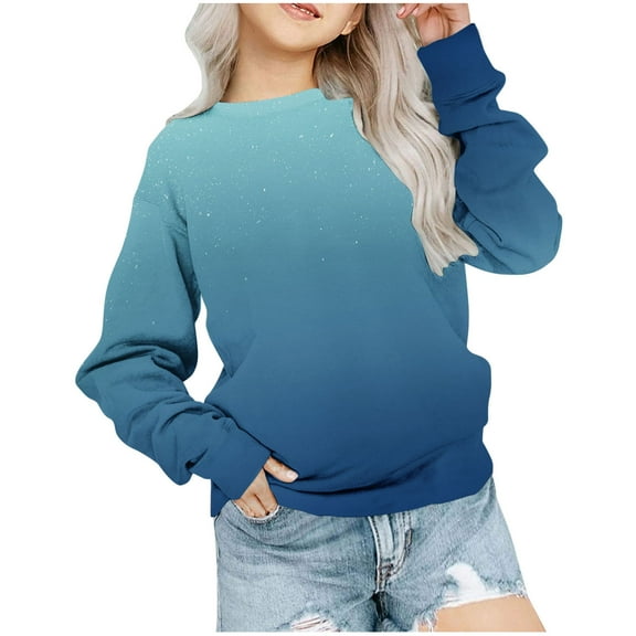 miqiqism Children Gradient Tunic Shirts Fashion Long Sleeve Tshirts Sweatshirts Kids Round Neck Pullover Tops Going Out Blouses Casual Outfit,01_Blue,Size 3 Years