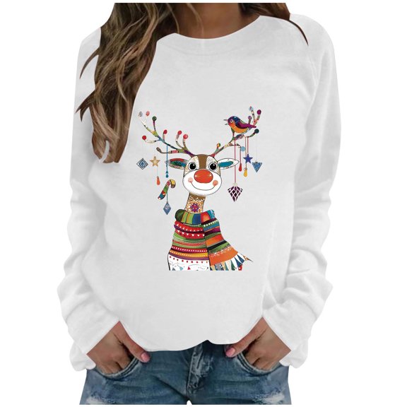 miqiqism Christmas Sweatshirts for Women Wine Glass Graphic Snowflake Print Shirts Juniors Casual Round Neck Raglan Long Sleeve Tops Loose Fit Tunic Blouses,W#01_White,Large