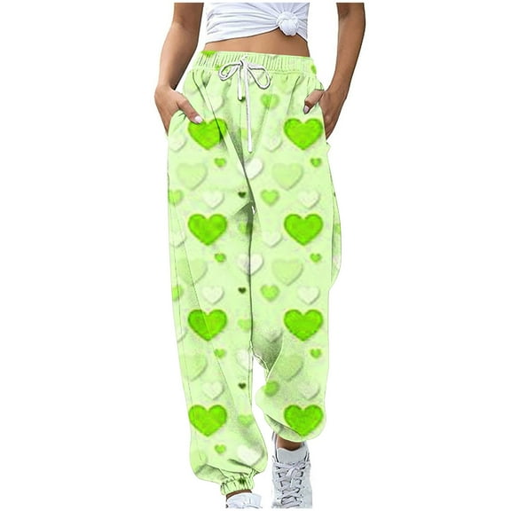 miqiqism Clearance Cute Heart High Waist Sweatpant Women Loose Drawstring Cinch Bottom with Pocket, Casual Lounge Womens Pajams Pants, Comfy Workout Going Out Sweat Pant,01_Mint Green,Small