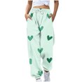 thumbnail image 1 of miqiqism Clearance High Waist Elastic Pant Women Heart Sweatpant Trendy Drawstring Cinch Bottom, Fashion Lightweight Trouser Workout Athletic Clothing Valentines Day Outfit,01_Green,Large, 1 of 5