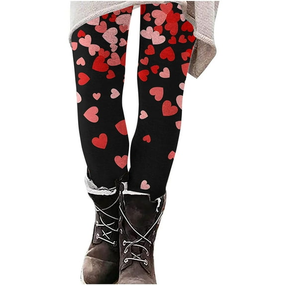 miqiqism Clearance High Waisted Leggings for Women Heart Elastic Tight Yoga Pants Fashion Butt Lifting Trouser Lady Gym Booty Tights Activewear Valentine's Day,07_Multicolor,Small