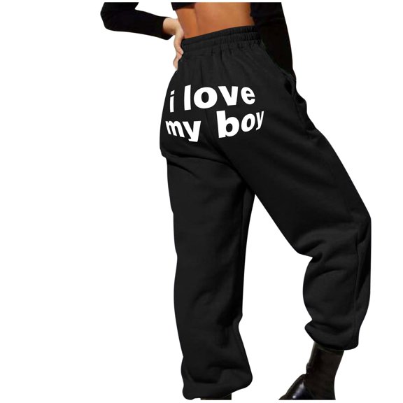 miqiqism Clearance Valentines Sweatpant for Women Heart Graphic Pant with Pockets Yoga Athletic Trousers High Waisted Elastic Pants Lady Outfits,02_Black,Large