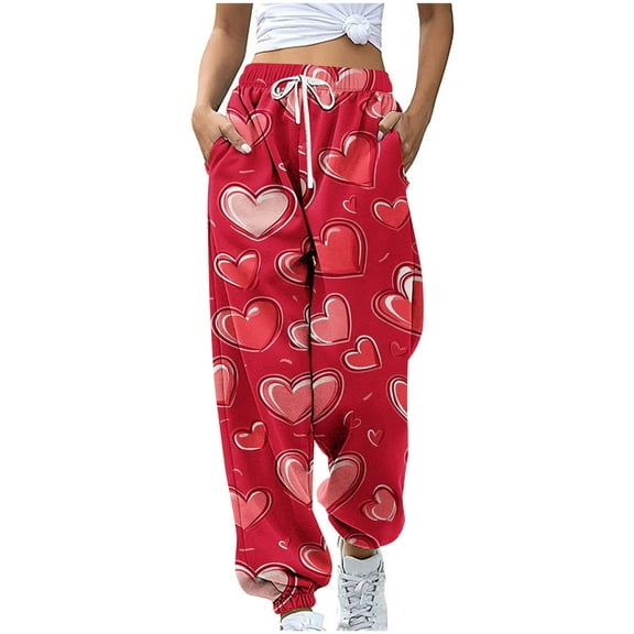 miqiqism Clearance Woman Cute Heart Sweatpant High Waisted Drawstring Pants Fashion Joggy Trousers Lady Casual Yoga Lightweight Pant with Pockets 2025 Trendy Valentines,06_Multicolor,Large