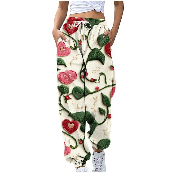 miqiqism Clearance Woman Cute Heart Sweatpant High Waisted Drawstring Pants Fashion Joggy Trousers Lady Casual Yoga Lightweight Pant with Pockets 2025 Trendy Valentines,09_Multicolor,Large