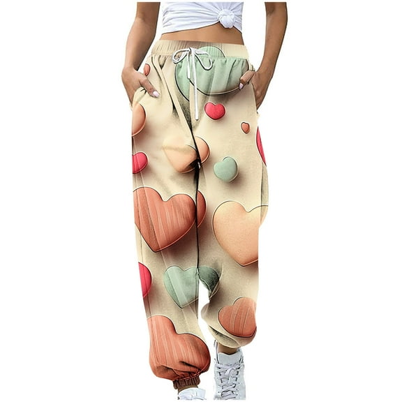 miqiqism Clearance Woman Cute Heart Sweatpant High Waisted Drawstring Pants Fashion Joggy Trousers Lady Casual Yoga Lightweight Pant with Pockets 2025 Trendy Valentines,08_Multicolor,X-Large