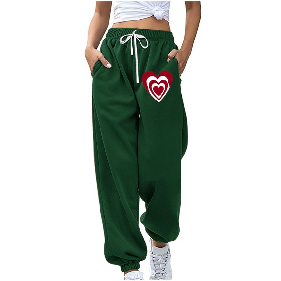 miqiqism Clearance Woman Heart Pants for Valentines High Waisted Sweatpants Casual Joggy Trousers Fashion Athletic Joggy Trousers Lightweight Baggy Pant Pocket Sweatpant,03_Green,Medium