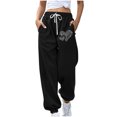 thumbnail image 1 of miqiqism Clearance Womens Heart Joggy Sweatpant Fashion High Waisted Pants Casual Drawstring Athletic Sport Cinch Bottom Lightweight Trousers for Valentines,02_Black,Large, 1 of 4