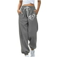 thumbnail image 1 of miqiqism Clearance Womens Valentines Pant Casual High Waisted Sweatpants Cute Heart Trousers Trendy Drawstring Pants Athletic Lightweight Soft Outfits,02_Gray,Medium, 1 of 4