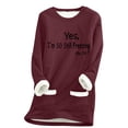 thumbnail image 1 of miqiqism Comfy Fleece Loungewear for Women Trendy Letter Print Pullover Tops Blouses Juniors Long Sleeve Crew Neck Sweatshirt with Pocket,Brown,X-Large, 1 of 4