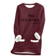 thumbnail image 1 of miqiqism Comfy Fleece Loungewear for Women Trendy Letter Print Pullover Tops Blouses Juniors Long Sleeve Crew Neck Sweatshirt with Pocket,Brown,Small, 1 of 4