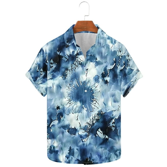 miqiqism Comfy Shirts Mens Short Sleeve Tops Tie Dye Blouses Botton Down Tee Top Shirt Casual Outfits Trendy Summer Clothings,05_Multicolor,5X-Large
