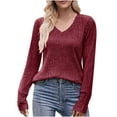 thumbnail image 1 of miqiqism Deals！Sweater for Women Trendy Fall Fashion 2024 Womens Long Sleeve Tops T-Shirt Blouses V Neck Casual Women's Pullover Sweaters Lightweight Tunic Clothing,Wine,XX-Large, 1 of 6