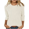 thumbnail image 1 of miqiqism Deals！Women 3/4 Sleeve Shirts Crew Neck Basic Blouses Loose Lightweight Tunic Tops 2024 Fall Pullover,Beige,Small, 1 of 4