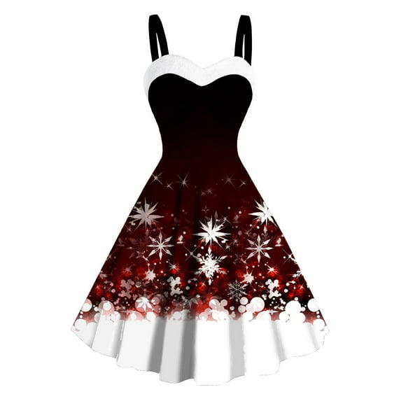 miqiqism Deals!Women's Vintage Christmas Dress Snowflake Print Sleeveless A-Line Party Midi Dress Trendy Tops Christmas Saint Valentine's Day,Black,X-Large