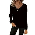 thumbnail image 1 of miqiqism Deals！Womens Button Sweaters Dressy Casual Vneck Long Sleeve Shirts Loose Fall Fashion Sweatshirts,Black,Medium, 1 of 5