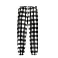 thumbnail image 1 of miqiqism Deals！Womens Flannel Sweatpant Fuzzy Plaid Cinch Pants Elastic High Waisted Trouser with Pockets Fleece Lined Loungwear 2024 Winter,Black,Medium, 1 of 3