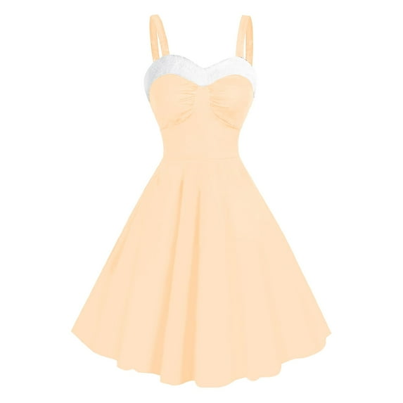 miqiqism Deals!Womens Solid Sleeveless Dress Casual A-line Babydoll Lingerie,Beige,Medium