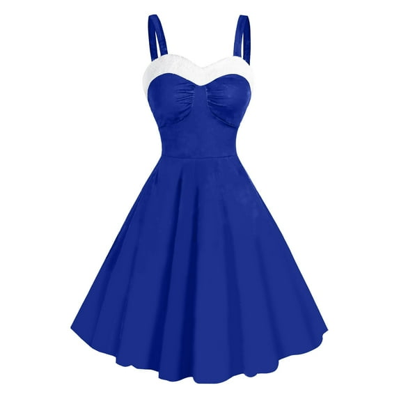 miqiqism Deals!Womens Solid Sleeveless Dress Casual A-line Babydoll Lingerie,Blue,3X-Large