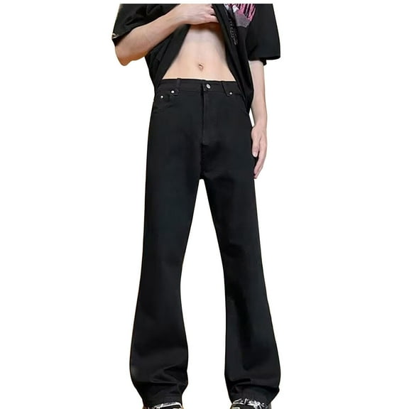 miqiqism Elastic Waist Jeans for Men Loose Fit Solid Pants, Comfortable & Stylish Slim Fit Elastic Waist Jeans Casual Loose Straight Denim Pants with Pockets,Black,Medium