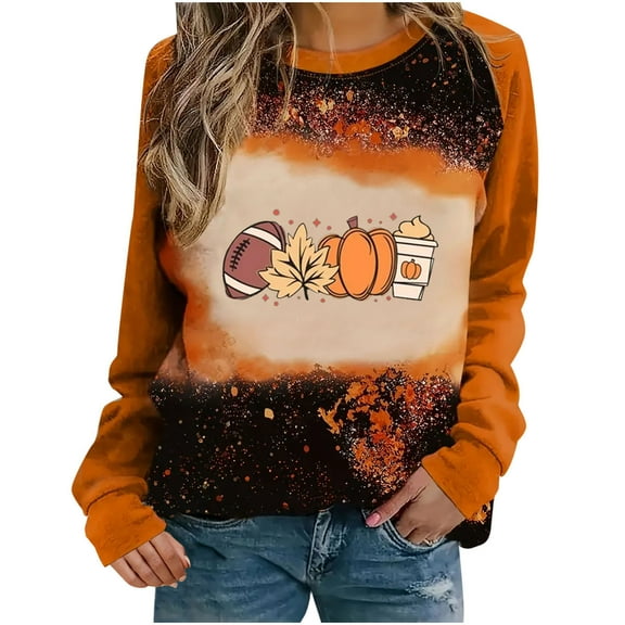 miqiqism It's Fall Y'all Thanksgiving Day Sweatshirts Casual Crew Neck Tunic Sweatshirt Trendy Loose Tunic Tee Blouses Fashion Pumpkin Printed Gradient Tops Clothes,O#05_Orange,XX-Large