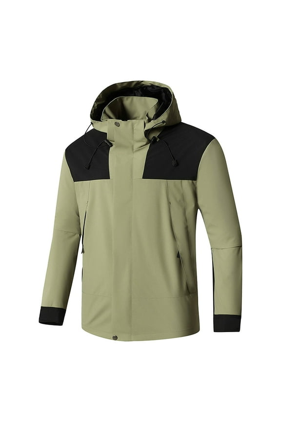 Fashion Solid Color Jacket for Men Trendy Waterproof Lightweight Jacket with Zipped Pockets Casual Full Zip Tactical Jacket Sports Hooded,Army Green,XX-Large