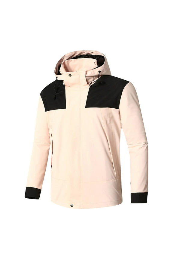 Fashion Solid Color Jacket for Men Trendy Waterproof Lightweight Jacket with Zipped Pockets Casual Full Zip Tactical Jacket Sports Hooded,Pink,Medium