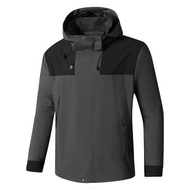 miqiqism Fashion Solid Color Jacket for Men Trendy Waterproof Lightweight Jacket with Zipped Pockets Casual Full Zip Tactical Jacket Sports Hooded,Dark Gray,Small