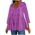 thumbnail image 1 of miqiqism Fashion Striped Tops For Women Trendy Long Sleeves Tshirts Juniors Flowy Loose Fit Blouses Teen Girls Deep V Neck Colorblock Pleated Pullover Clothing,Purple,Large, 1 of 4