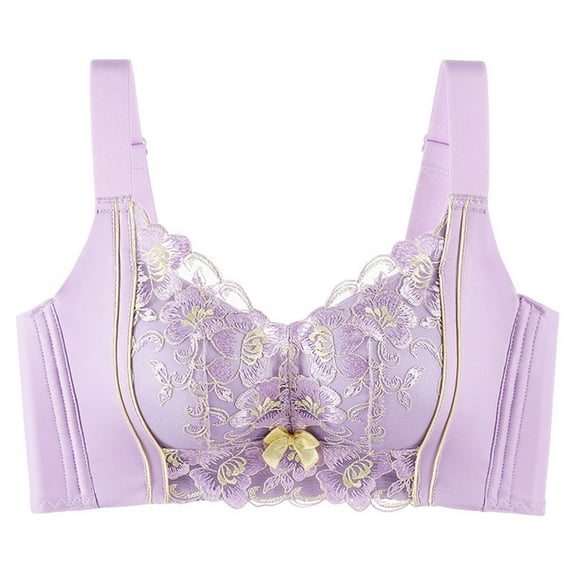 miqiqism Full Coverage Bra Women No Underwire Embroidery Lace Bralettes Minimizer Bras Convertible Straps T-Shirt Bras Support Bra Workout Brassiere Everyday Bra,01_Purple,Large