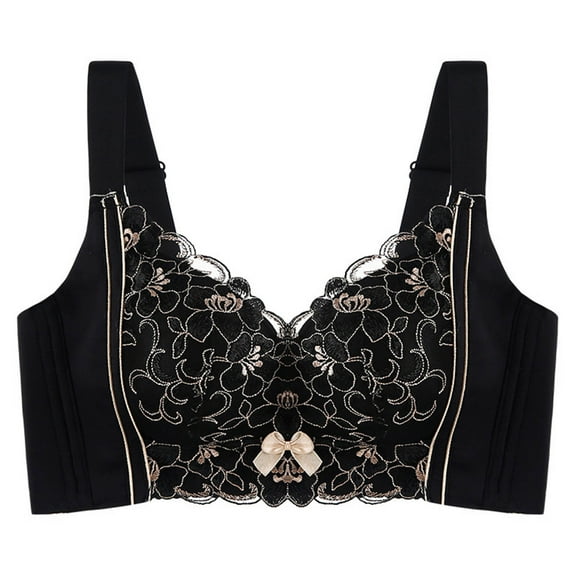 miqiqism Full Coverage Bra Women No Underwire Embroidery Lace Bralettes Minimizer Bras Convertible Straps T-Shirt Bras Support Bra Workout Brassiere Everyday Bra,01_Black,X-Large