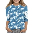 thumbnail image 1 of miqiqism Girl's Casual Tshirts 3/4 Sleeve Tunic Blouses Kids Fashion Boho Floral Graphic Tops Trendy Round Nec Tees Summer Vacation Clothing Going Out,05_Multicolor,Size 9 Years, 1 of 4
