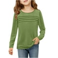 thumbnail image 1 of miqiqism Girls Pleated Pullover Tops Long Sleeve Loose Shirts Kids Casual Round Neck Blouses Fashion Tunic Tee Shirt Trendy Outerwear Outfit Streewear Clothing,01_Green,Size 13 years, 1 of 6