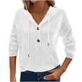 thumbnail image 1 of miqiqism Great discounts！Vneck Hooded Tshirts for Women Casual Long Sleeve Blouse Button Neck Pullover Tops Ribber Knit Oversize Clothing,X04_White,Large, 1 of 6
