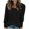 thumbnail image 1 of miqiqism Great discounts！Woman Long Sleeve Sweater Round Neck Knit wear Long Sleeve Pullover Tops Fall Solid Basic Clothing,X#01_Black,XX-Large, 1 of 5